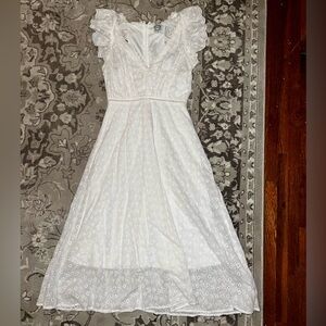 Francesca’s White Poplin eyelet midi dress